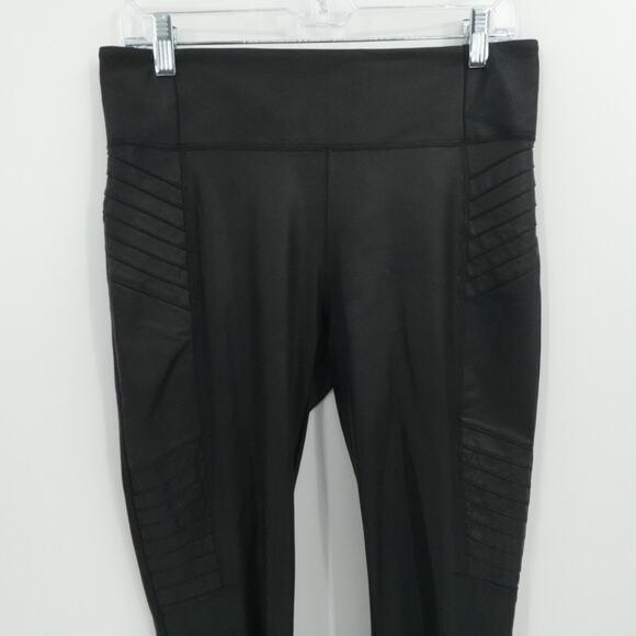 Athleta Pants Womens Medium Black Delancey Gleam Moto Tight Leggings Ankle Zip - Picture 8 of 12